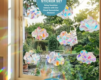8 Clouds Suncatcher Sticker Set, Rainbow Maker Stickers, Rainbow Window Cling Art, Housewarming Gift, Christmas Gift, Birthday Gift for Her