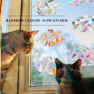 8 Clouds Suncatcher Sticker Set, Rainbow Maker Stickers, Rainbow Window Cling Art, Housewarming Gift, Christmas Gift, Birthday Gift for Her