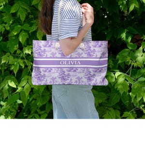 Personalized Toile de Jouy Tote Bag: Floral Bride Weekend Bag