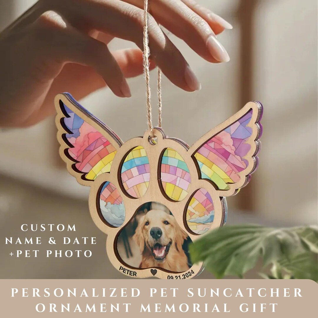 Rainbow Bridge Pet Memorial Suncatcher: Personalized Paw Print Ornament ...