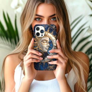 Moon Star Celestial Phone Case Faux Stained Glass Night Sky Design iPhone 16 15 14 13 12 Galaxy S24 S23 Celestial Casing Mosaic Phone Case