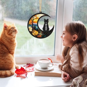 Personalized Cat Memorial Suncatcher Custom Pet Loss Gift Rainbow Bridge Cat Remembrance Ornament Acrylic Window Sun Catcher Sympathy Gift