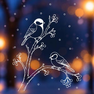 Plantilla para ventana con rotulador de tiza: Pájaros de invierno | Plantilla imprimible para decorar ventanas | Plantilla para pintar ventanas | PDF para pintar ventanas (hazlo tú mismo)