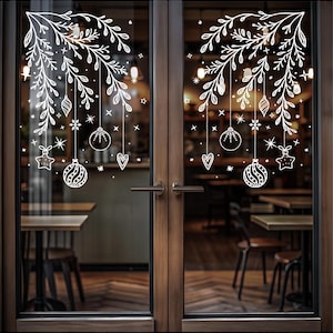 Kerstkrijtmarker sjabloon – Tak met kerstballen | Png & Pdf digitale download voor vakantiedecoratie en feestelijke knutsels