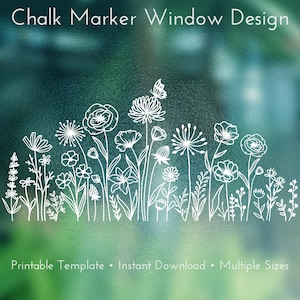 Flower Meadow 2 Chalk Marker Window Template | Printable Window Decor | Glass Painting Template | DIY Window Art | Chalk Marker Design PDF