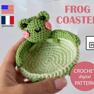 Crochet pattern amigurumi FROG coaster toy pattern PDF file in ENG and Français for beginners