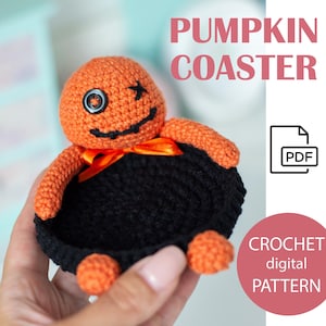 Häkelanleitung Amigurumi Kürbis Untersetzer Halloween Muster PDF in ENG für Anfänger