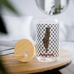 Palästinensische Tasse Glas, 16 Unzen, schöne Sommertasse Glas, freies Palästina, palästinensische Karte, Brillentasse Sommer Vibe, Sipper Tasse