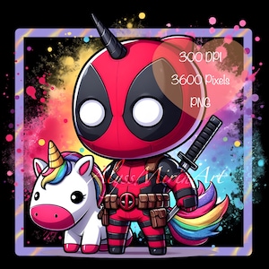 Chibi Unicorn Deadpool Rainbow Splash-afbeelding, png