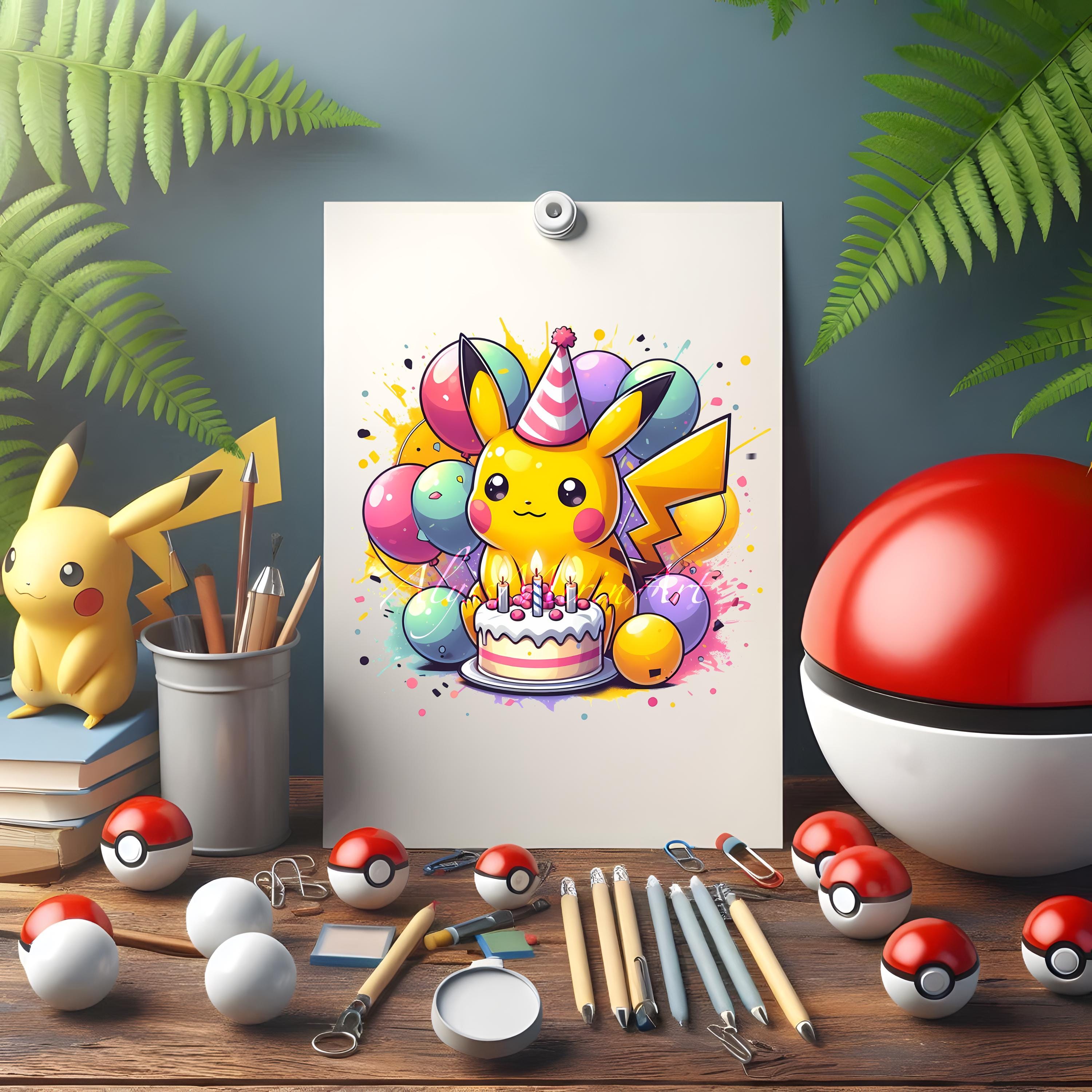 ピカチュウの誕生日ケーキ - ポケモンレインボー水彩スプラッシュ