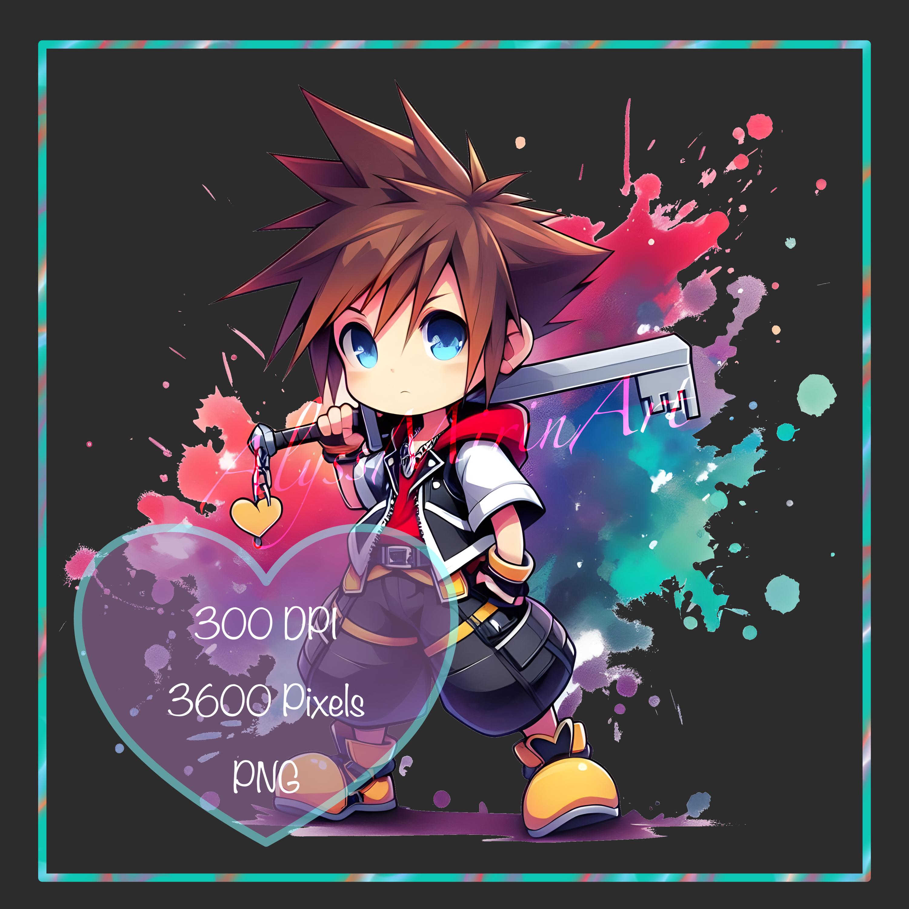 Serious Chibi Sora Watercolor Splash Decal - Kingdom Hearts