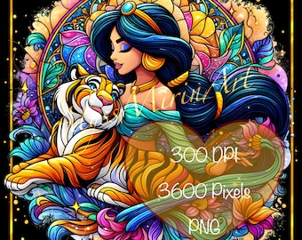 Jasmine en raja gebrandschilderd glas - Aladdin fanart - Rainbow Splash Clipart PNG - digitaal downloadbestand - DIY Crafts - Disney-prinses