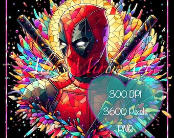 Deadpool Stained Glass - Rainbow Splash Clipart PNG
