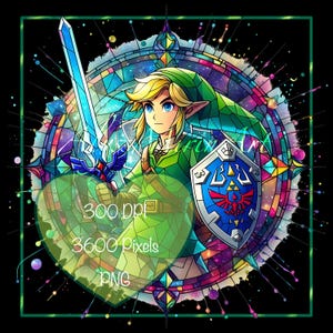 Mural de vidrieras de Link - La leyenda de Zelda - Videojuego Clipart PNG
