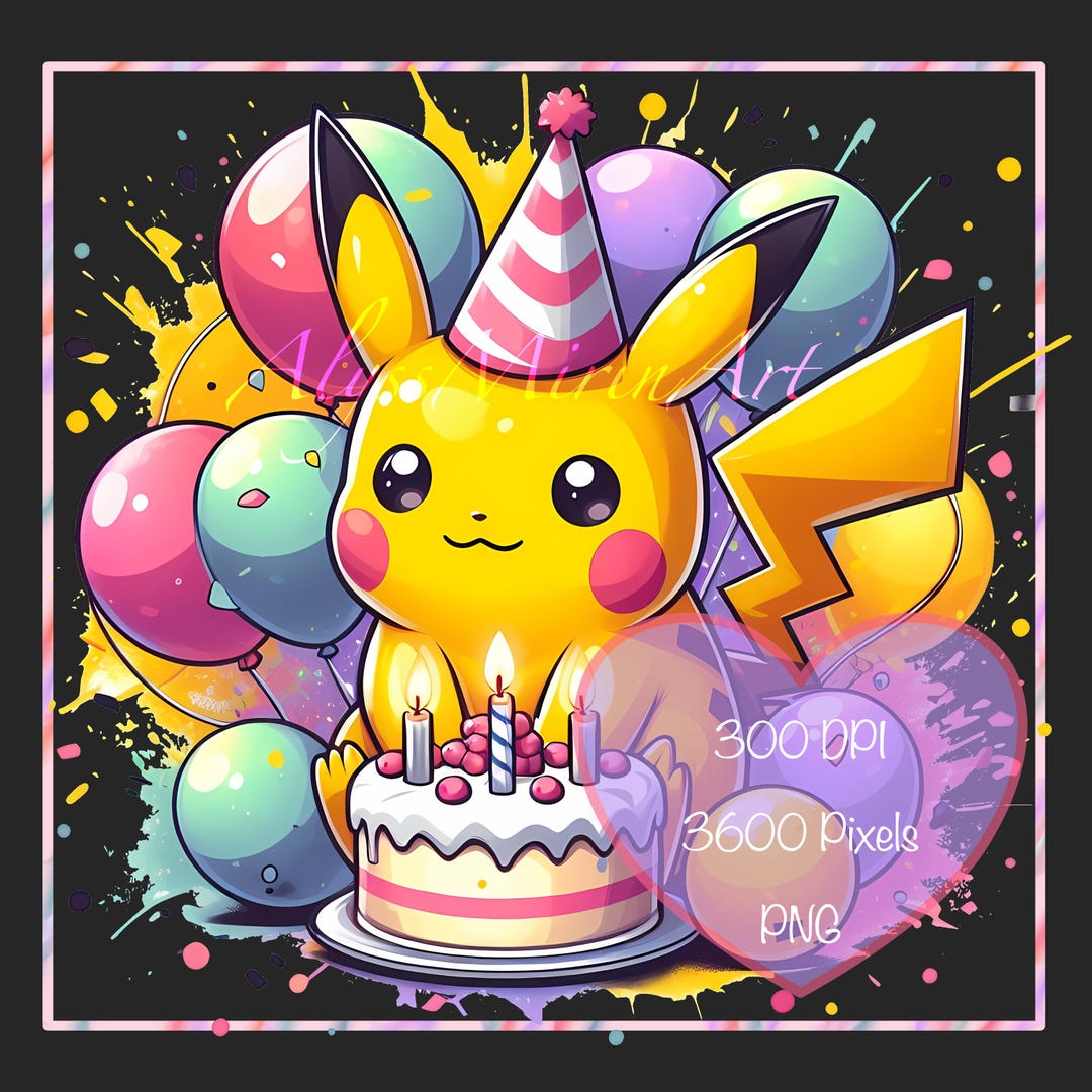 ピカチュウの誕生日ケーキ - ポケモンレインボー水彩スプラッシュ