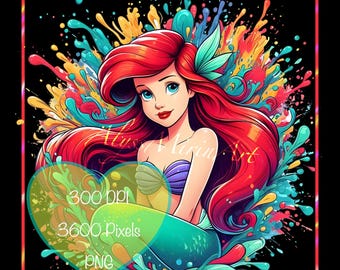 Ariel Color Water Splash Decal - The Little Mermaid - Rainbow Splash Clipart PNG