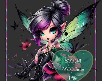 Chibi Goth punkrock Tinker Bell - Peter Pan - Disney fanart clipart digitale download png-bestand - DIY Crafts - feeën - Disney prinsessen