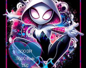Spiderwoman Rainbow Web Swinging Splash - Comic/Movie FanArt Clipart PNG - DIY Crafts - Digital Download File - Spiderman - Gwen Stacy