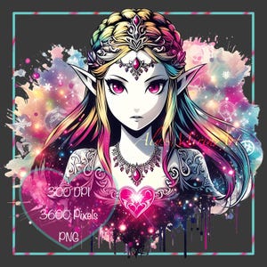 Princess Zelda Clipart PNG: Stylized Legend of Zelda Fan Art (Digital Download 12x12in, 300DPI)