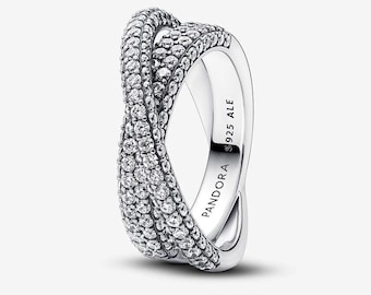 S925 Sterling Silver Pandora Sparkling Timeless Pavé Crossover Dual Band Ring