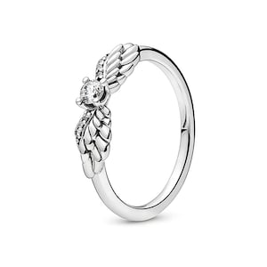 S925 Sterling Silver Pandora Sparkling Angel Wings White Diamond Ring Bild 1