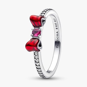 S925 Sterling Silver Pandora Princess Snow White Red Bow Ring