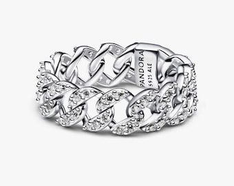 S925 Sterling Silver Pandora Pavé Cuban Chain Ring