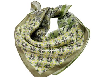 100% Mulberry Silk Scarf Classic Luxurious Silk Scarf Green Women Silk Bandana Neckerchief Head Scarf Elegant Timeless Silk Scarf