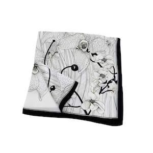 100% Mulberry Silk Scarf Classic Luxurious Silk Scarf Black White Women Silk Bandana Neckerchief Head Scarf Elegant Timeless Silk Scarf