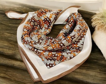 Sciarpa in seta di gelso 100%, classica sciarpa in seta arancione beige, bandana da donna in seta, foulard per la testa, sciarpa in seta elegante e senza tempo.