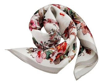 100% Mulberry Silk Scarf Classic Luxurious Silk Scarf Floral Pattern Women Silk Bandana Neckerchief Head Scarf Elegant Timeless Silk Scarf