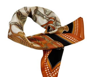 Sciarpa in seta di gelso 100%, classica sciarpa di seta lussuosa beige arancione da donna, bandana in seta, foulard, sciarpa per la testa, sciarpa in seta elegante e senza tempo