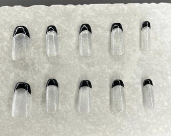 Sparkly French Tip Nails, Acrylic Nails, Press On Nails, Cat Eye Nails, Simple Nails, Pretty Nails