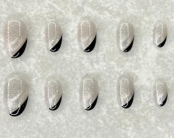 Cat-Eye French Tip Nails, Acrylic Nails, Press On Nails, Cat Eye Nails, Simple Nails, Pretty Nails