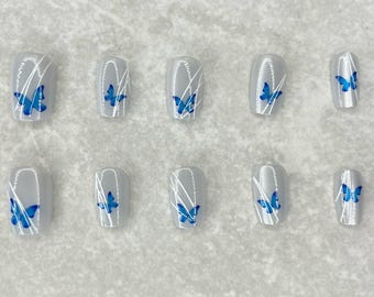 Cute Simple Butterfly Charm Nails, Press On Nails, Acrylic Nails, Nail Art, Nail Design