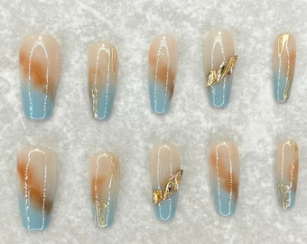 Unique Marble Nails, Acrylic Nails, Press On Nails, Nail Design, Multi Color Nails