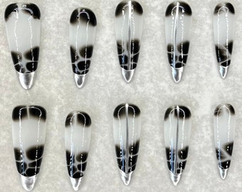 Snake Skin Pattern Nails, Acrylic Nails, Press On Nails, Silver Nails, Nail Design