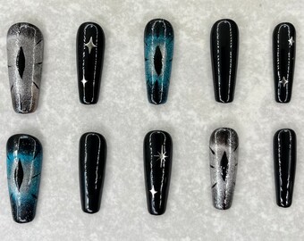 Cool Eye Nails, Acrylic Nails, Press On Nails, Cat Eye Nails, Long Nails