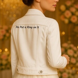 Embroidered Bride Denim Jacket: Personalized Wedding Date