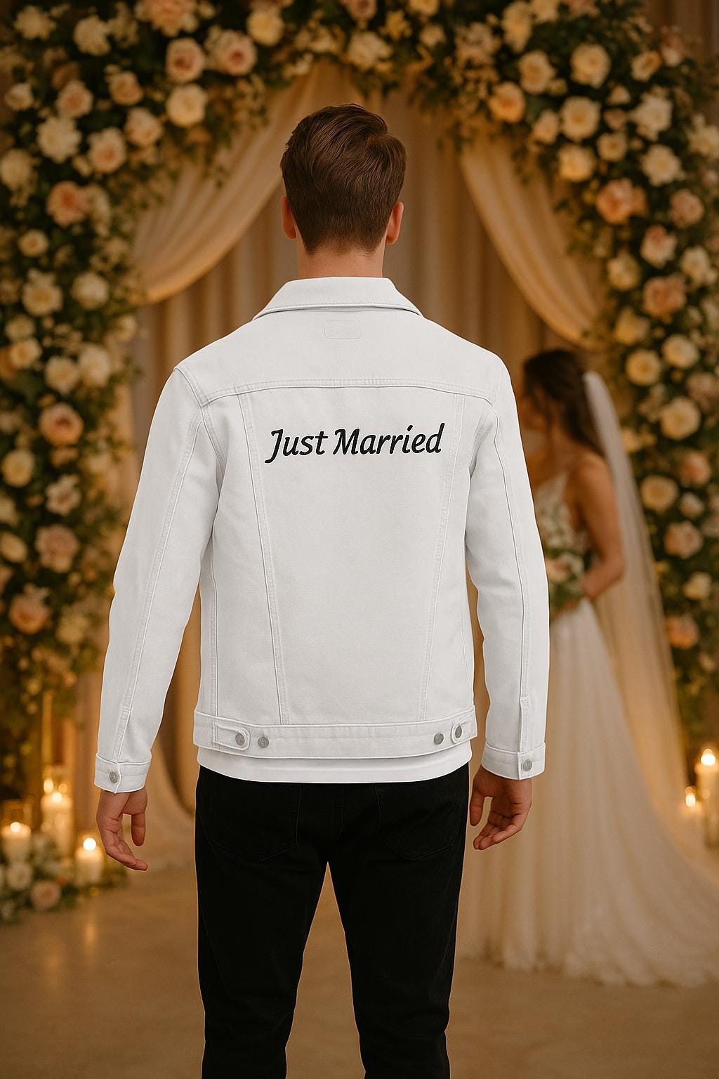 Bride and groom denim jackets España