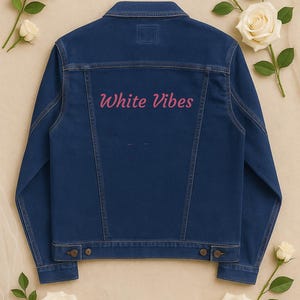 White Vibes – bride jacket, wedding jean jacket, personalized denim jacket, groom denim jacket, groom jacket, mrs jacket, custom embroidered