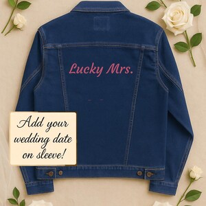 Lucky Mrs. – custom embroidered jacket, personalized denim jacket, groom denim jacket, wedding jean jacket, groom jacket, bride jacket, brid