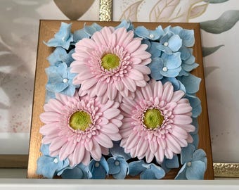 Hydrangea & Gerbera Clay Wall Art – Handmade Textured Floral Painting, Botanical Decor | Gift