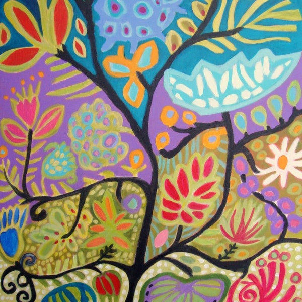 Original Painting Bohemian Cottage Tree of Life Karen Fields Abstract Flowers 24 x 30 x1.5 Deep Gallery Wrap Canvas