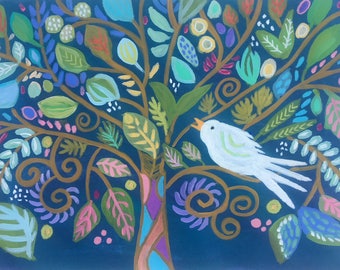 Tree of Life Bird Painting on 18 x 24 Paper by Karen Fields