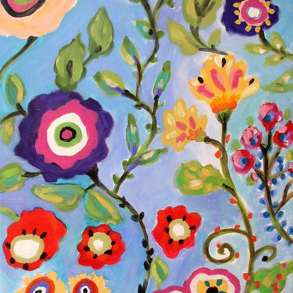 16 X 20    ORIGINAL PAINTING FLOWERS  BOHEMIAN COTTAGE