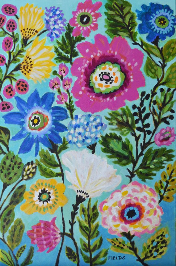 Bohemian Flowers Painting Large Nursery Art by Karen Fields Etsy