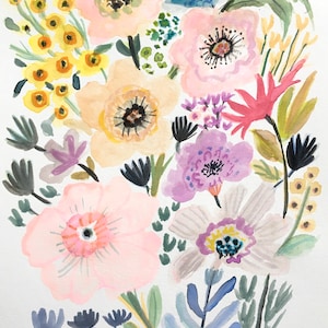 Watercolor Painting Flowers on 9 x 12 on Paper by Karen Fields