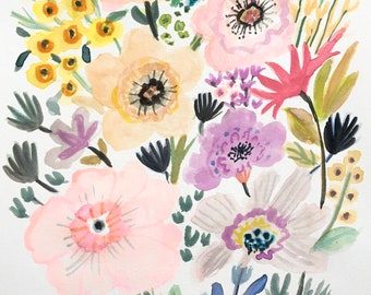 Watercolor Painting Flowers on 9 x 12 on Paper by Karen Fields