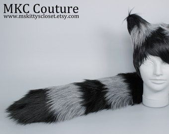 Raccoon Costume - Grey and Black Raccoon Tail and Ears - Racoon Cosplay - Furry - Anime - Goth - Emo